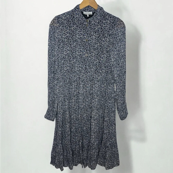 GANNI Georgette Viscose Micro Floral Print Tiered Long Sleeve Boho Midi Dress - Picture 13 of 15